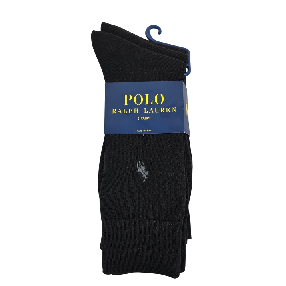 Polo Ralph Lauren Mens 3 Pair Pack Dress Socks Black Crew Size 10-13 Logo